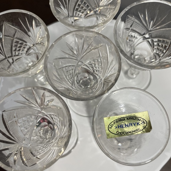 Crystal glass DIAMOND & STARBURST CORDIAL GLASSES SET OF 6 henryk szlufiernia - Picture 2 of 12